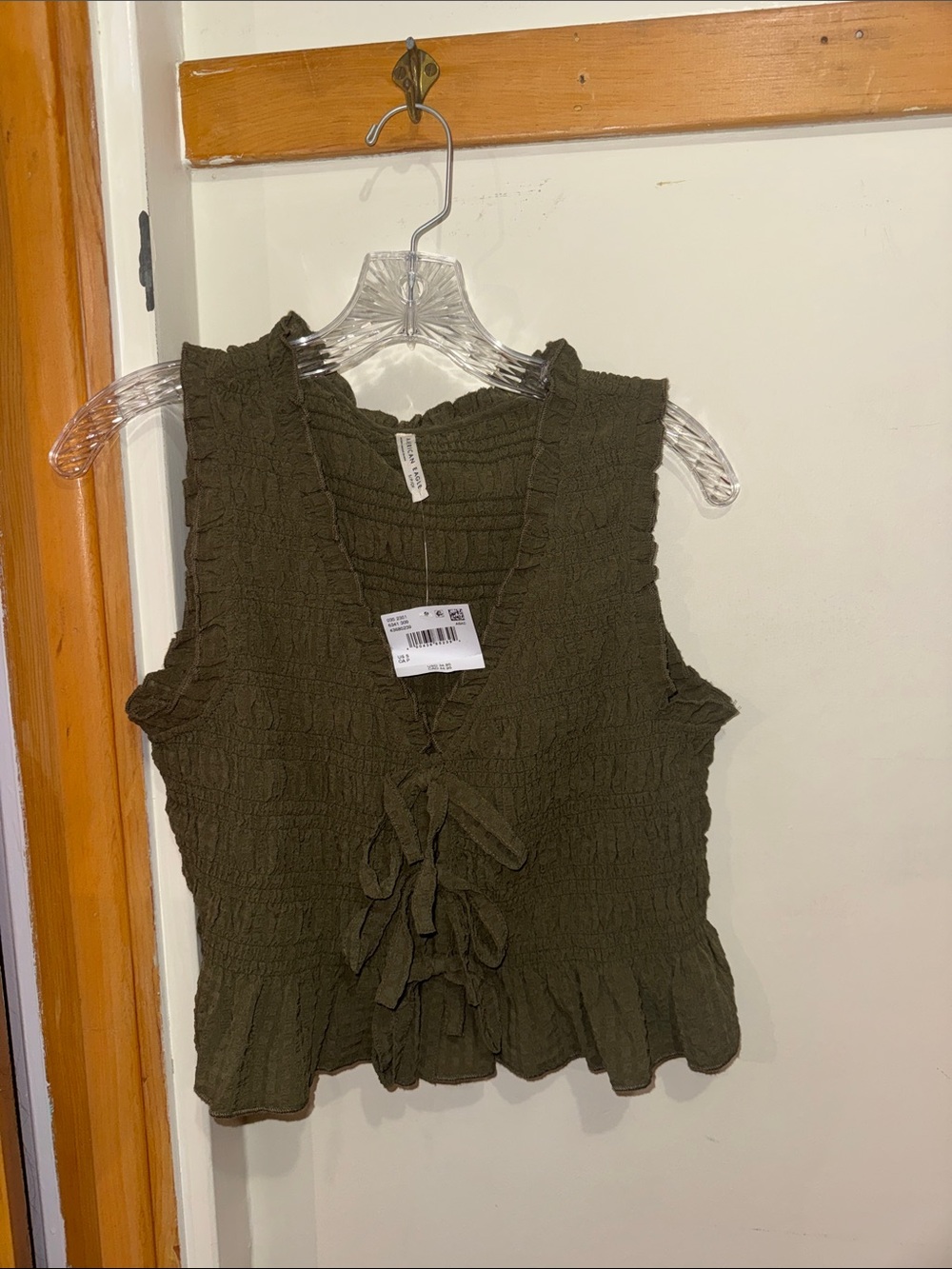American Eagle Outfitters Olive Green Ruffle Tie-Front Camisole